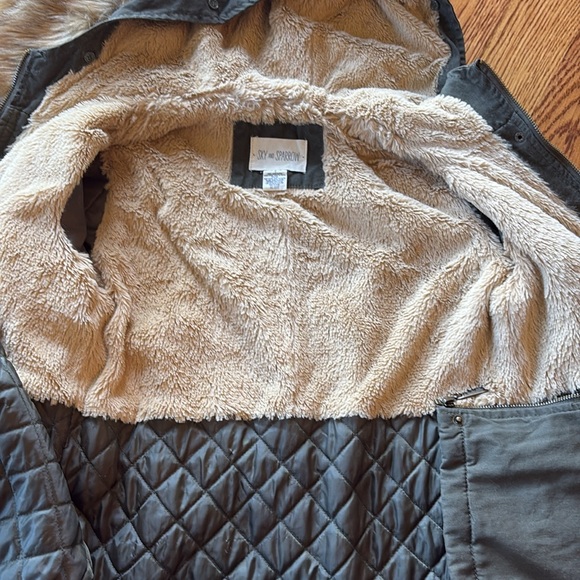 Sky & Sparrow Green Womens full zip Coat removable fur sz S lined parka army - Picture 4 of 6